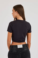 Cernucci Spray Graphic Cropped Baby Tee - Black