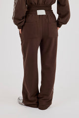 Distressed Print Wide Leg Jogger - Chocolate