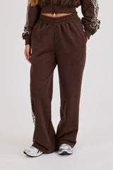 Distressed Print Wide Leg Jogger - Chocolate