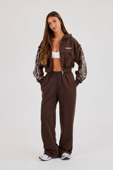 Distressed Print Wide Leg Jogger - Chocolate