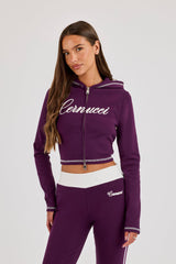 Embroidered Fitted Zip Hoodie - Cosmic Purple