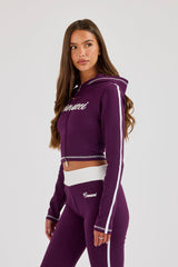 Embroidered Fitted Zip Hoodie - Cosmic Purple