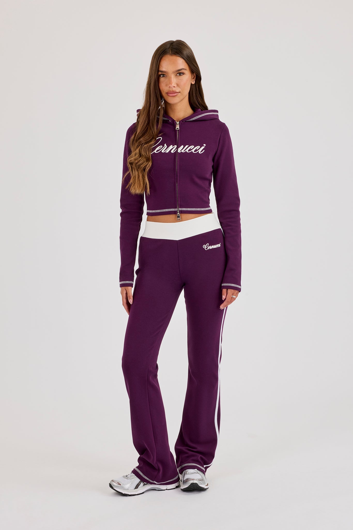 Embroidered Fitted Zip Hoodie & Fitted Flare – Cosmic Purple