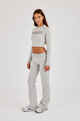 Raglan Applique Cropped Long Sleeve Top - Ash Grey