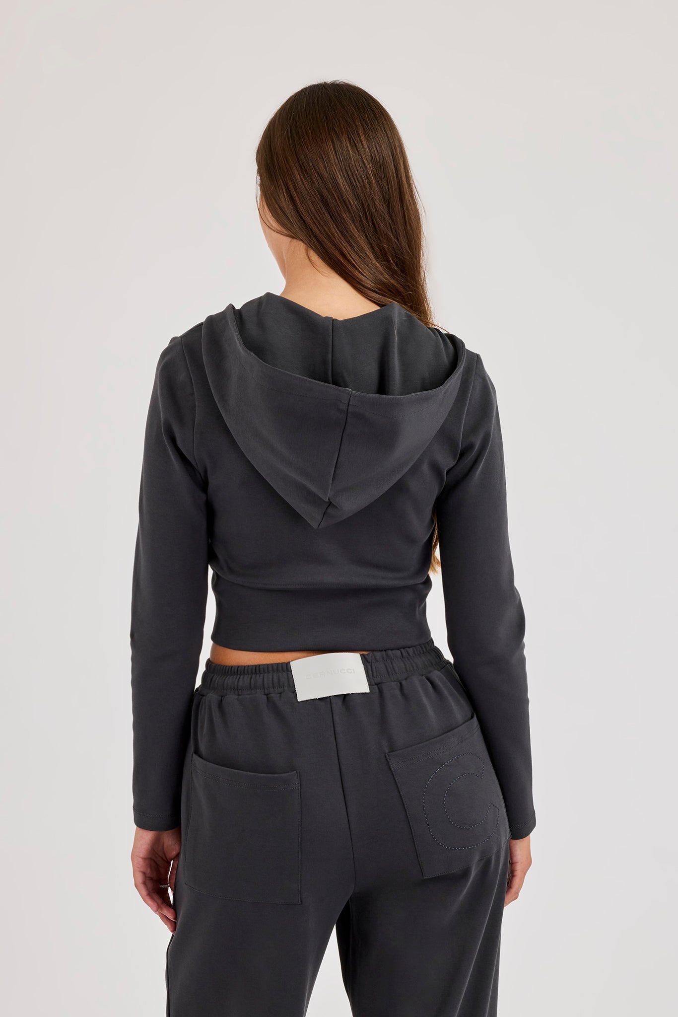 86 Applique Fitted Zip Hoodie - Charcoal