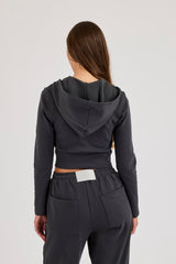 86 Applique Fitted Zip Hoodie - Charcoal