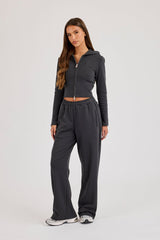86 Appliqued Fitted Zip Hoodie & Low Rise Baggy Jogger - Charcoal