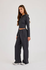 86 Appliqued Fitted Zip Hoodie & Low Rise Baggy Jogger - Charcoal