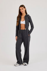 86 Appliqued Fitted Zip Hoodie & Low Rise Baggy Jogger - Charcoal