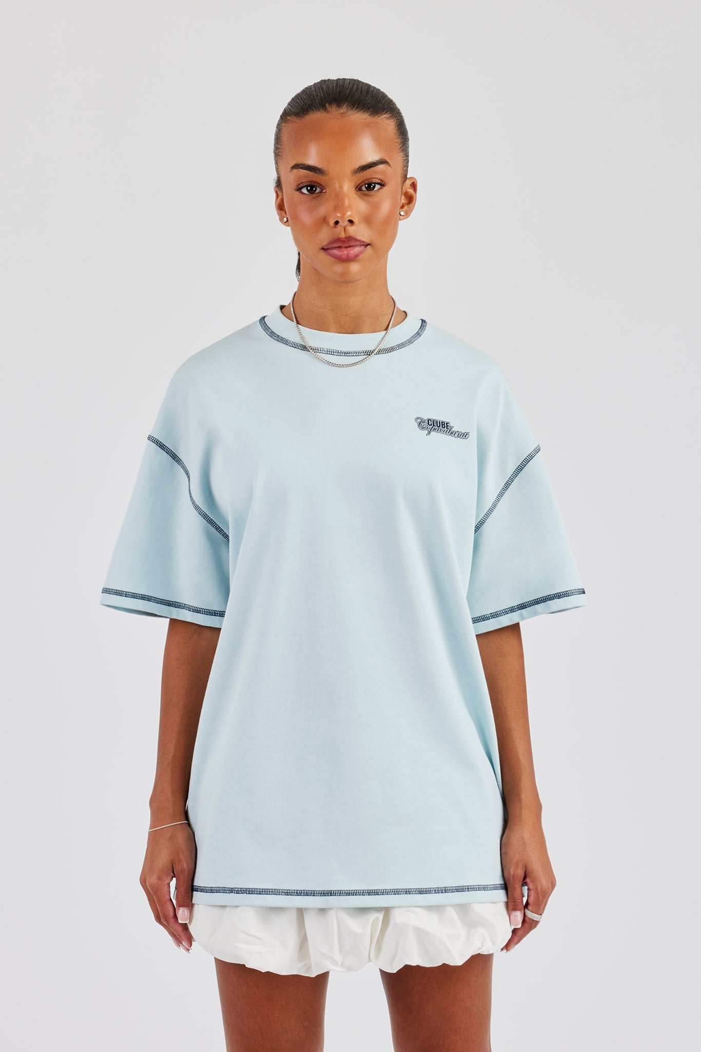 Copacabana Contrast Stitch Oversized T-Shirt - Baby Blue