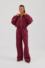 Cernucci Cropped Zip Through Hoodie & Wide Leg Jogger - Burgundy