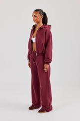 Cernucci Cropped Zip Through Hoodie & Wide Leg Jogger - Burgundy