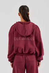 Cernucci Cropped Zip Through Hoodie - Burgundy
