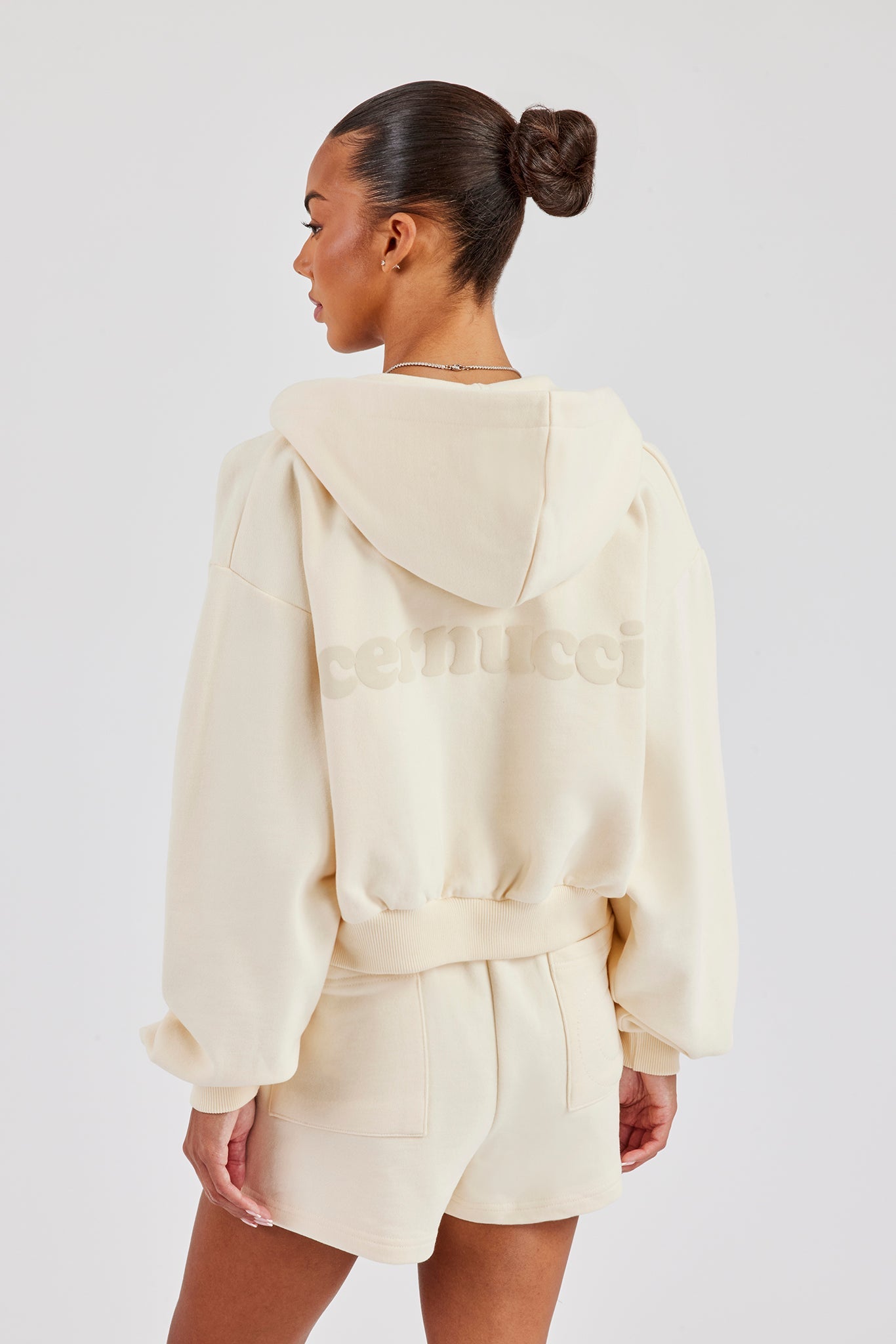 Cropped Zip Through Hoodie & Embroidered Short - Butter Yellow