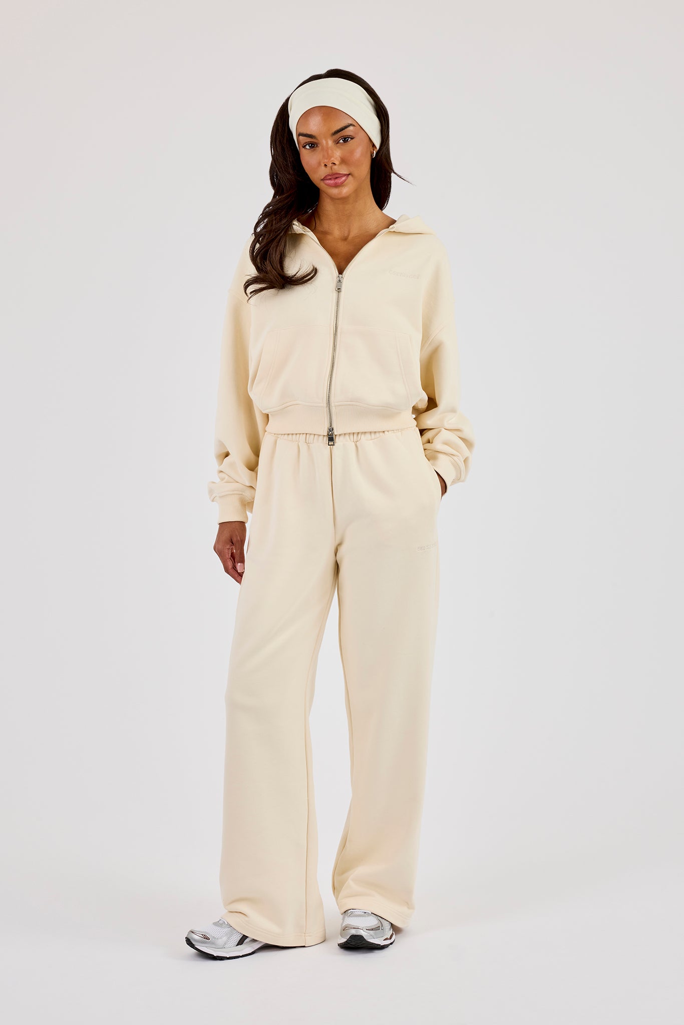 Embroidered Wide Leg Jogger - Butter Yellow