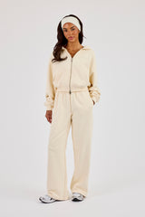 Embroidered Wide Leg Jogger - Butter Yellow
