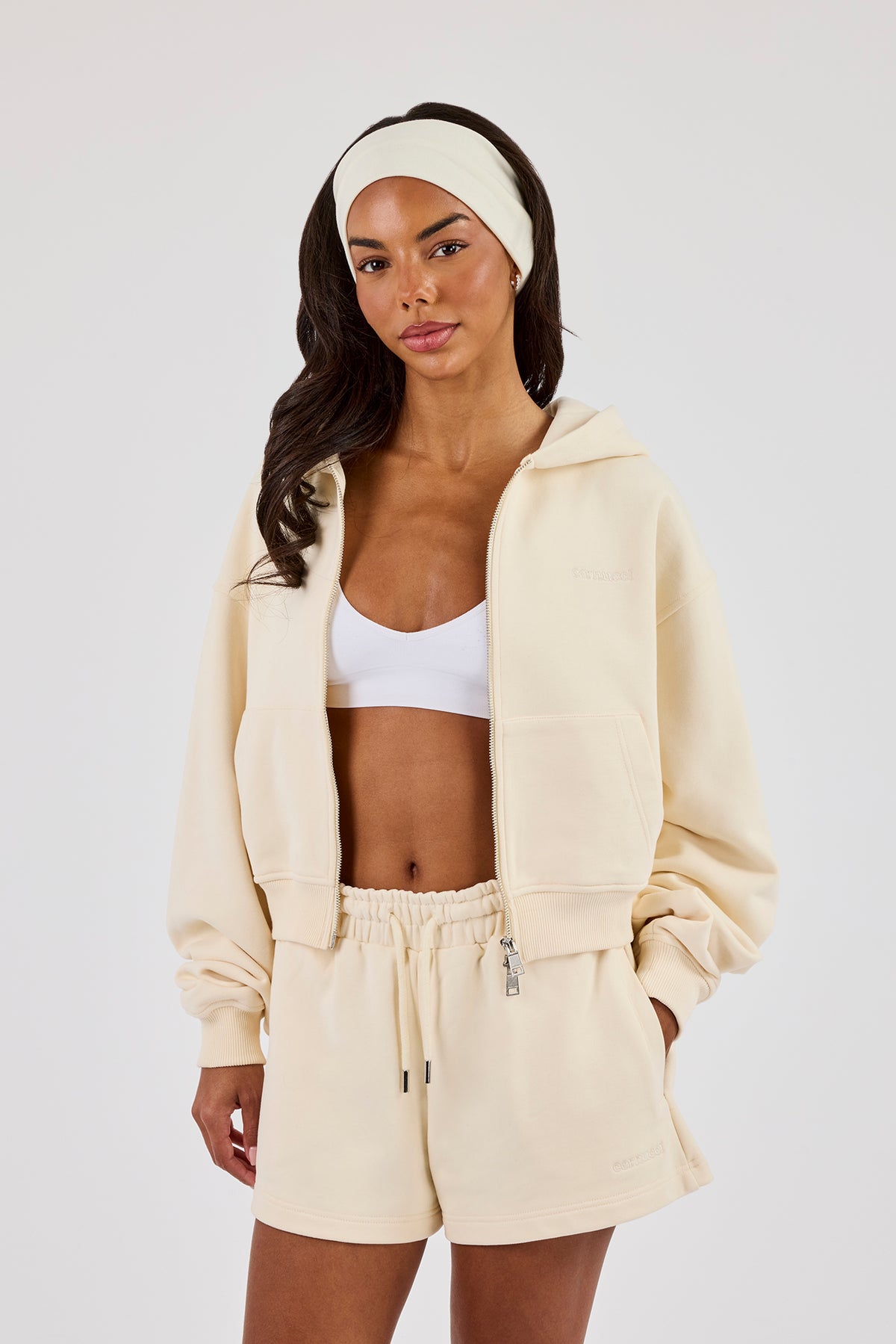 Cropped Zip Through Hoodie - Butter Yellow | Womens Hoodies 