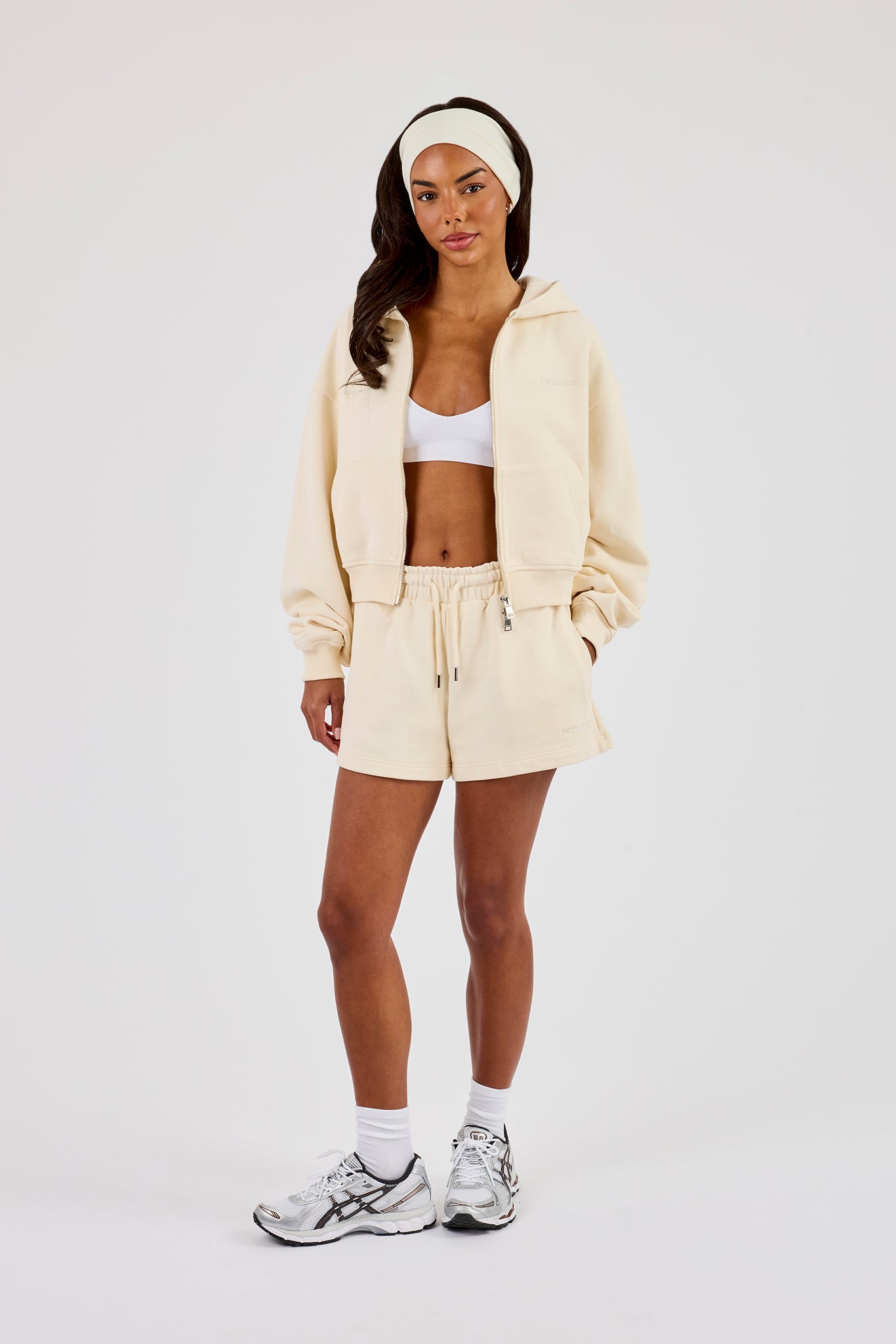 Cropped Zip Through Hoodie & Embroidered Short - Butter Yellow