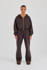 Cernucci Cropped Zip Through Hoodie & Wide Leg Jogger - Coffee