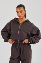 Cernucci Zip Through Cropped Hoodie - Coffee