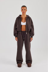 Cernucci Cropped Zip Through Hoodie & Wide Leg Jogger - Coffee