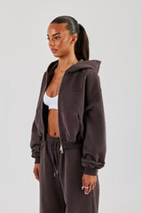 Cernucci Cropped Zip Through Hoodie - Coffee