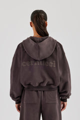 Cernucci Cropped Zip Through Hoodie - Coffee