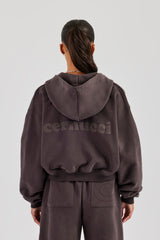 Cernucci Zip Through Cropped Hoodie - Coffee