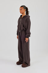Cernucci Cropped Zip Through Hoodie & Wide Leg Jogger - Coffee