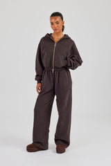 Cernucci Cropped Zip Through Hoodie & Wide Leg Jogger - Coffee