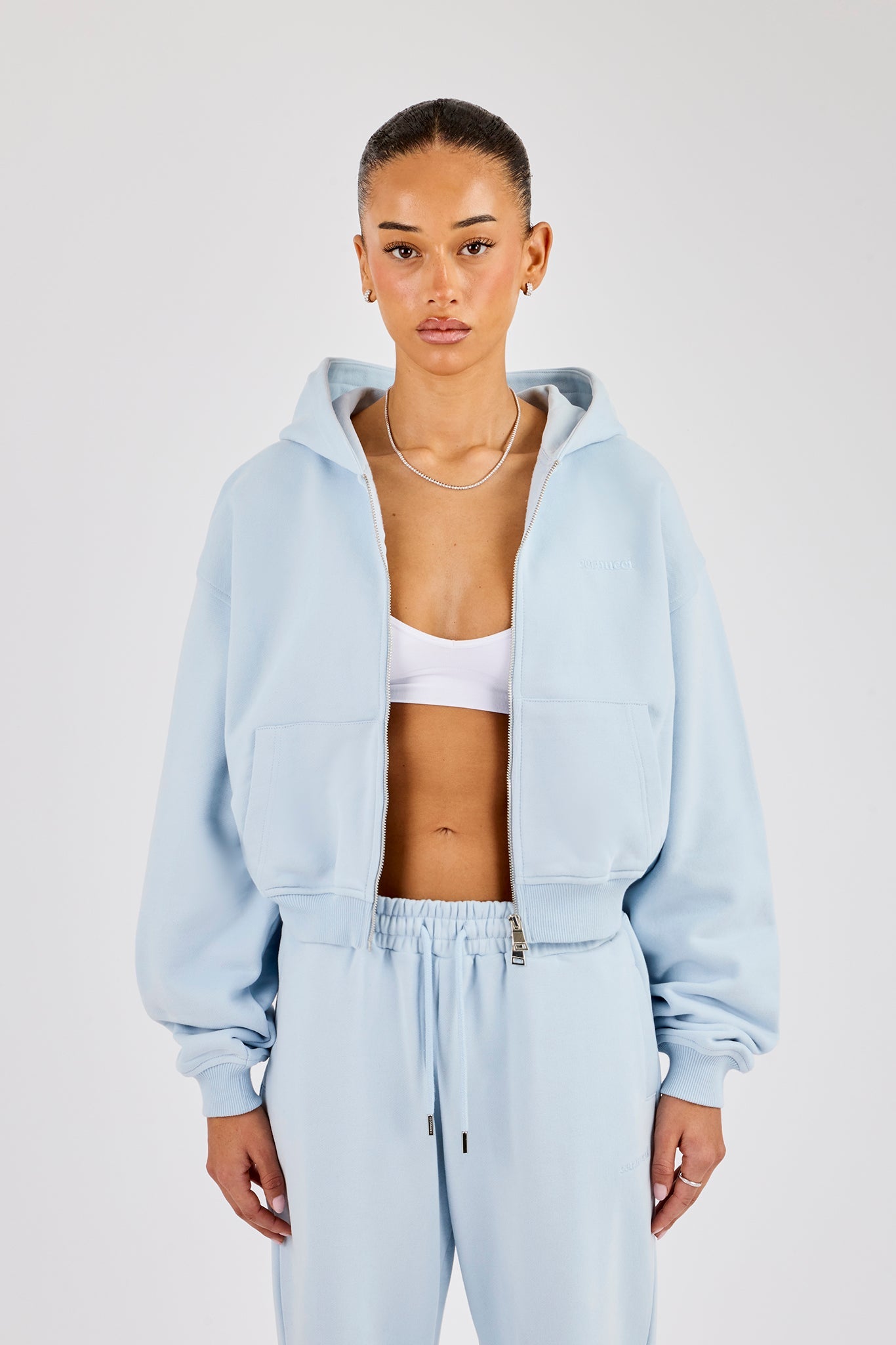 Cernucci Cropped Zip Through Hoodie - Powder Blue