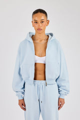 Cernucci Cropped Zip Through Hoodie - Powder Blue