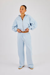 Cernucci Cropped Zip Through Hoodie & Wide Leg Jogger - Powder Blue