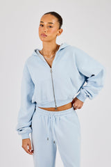 Cernucci Cropped Zip Through Hoodie - Powder Blue