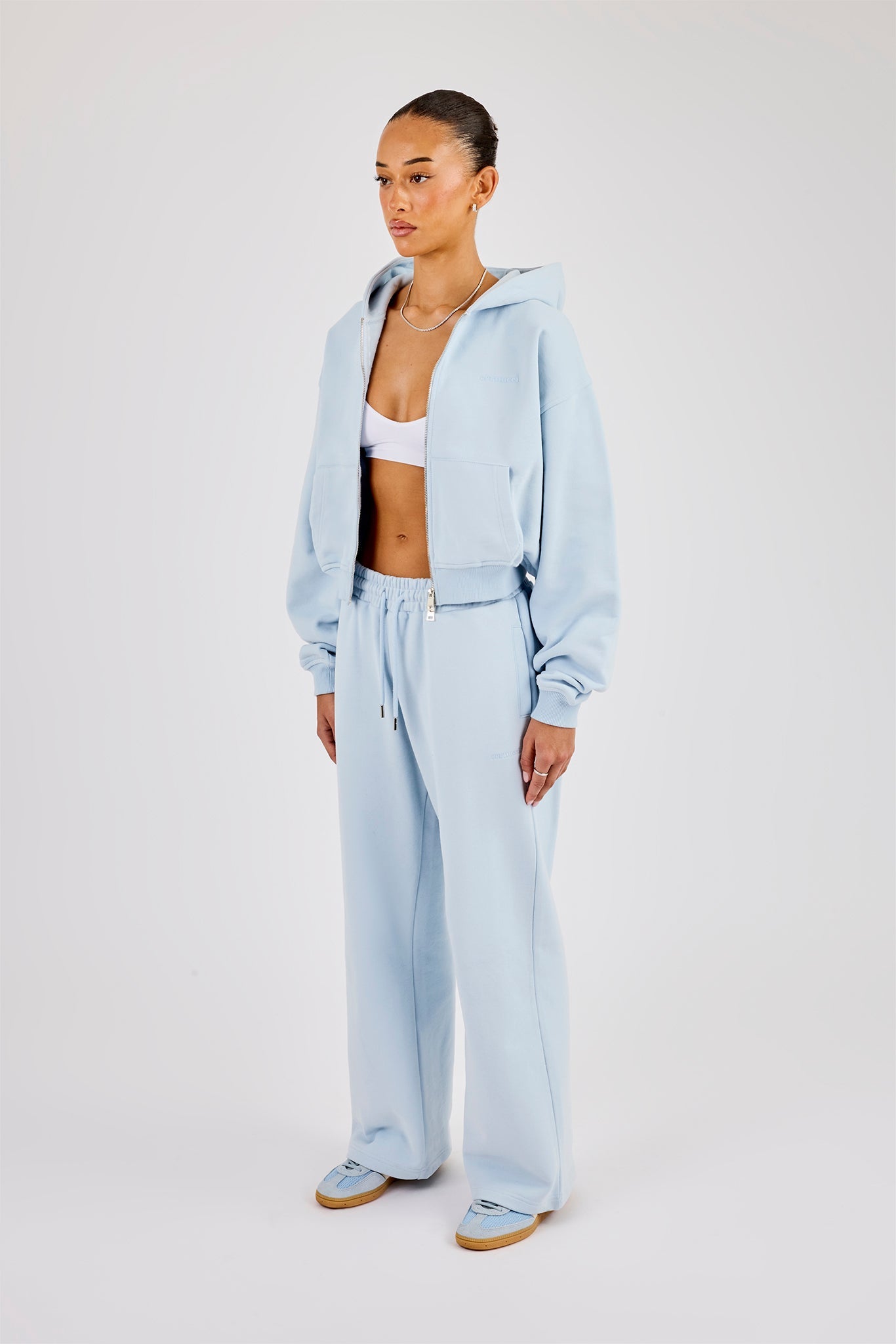 Cernucci Cropped Zip Through Hoodie & Wide Leg Jogger - Powder Blue