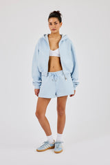 Cernucci Cropped Zip Through Hoodie & Embroidered Short  Powder Blue