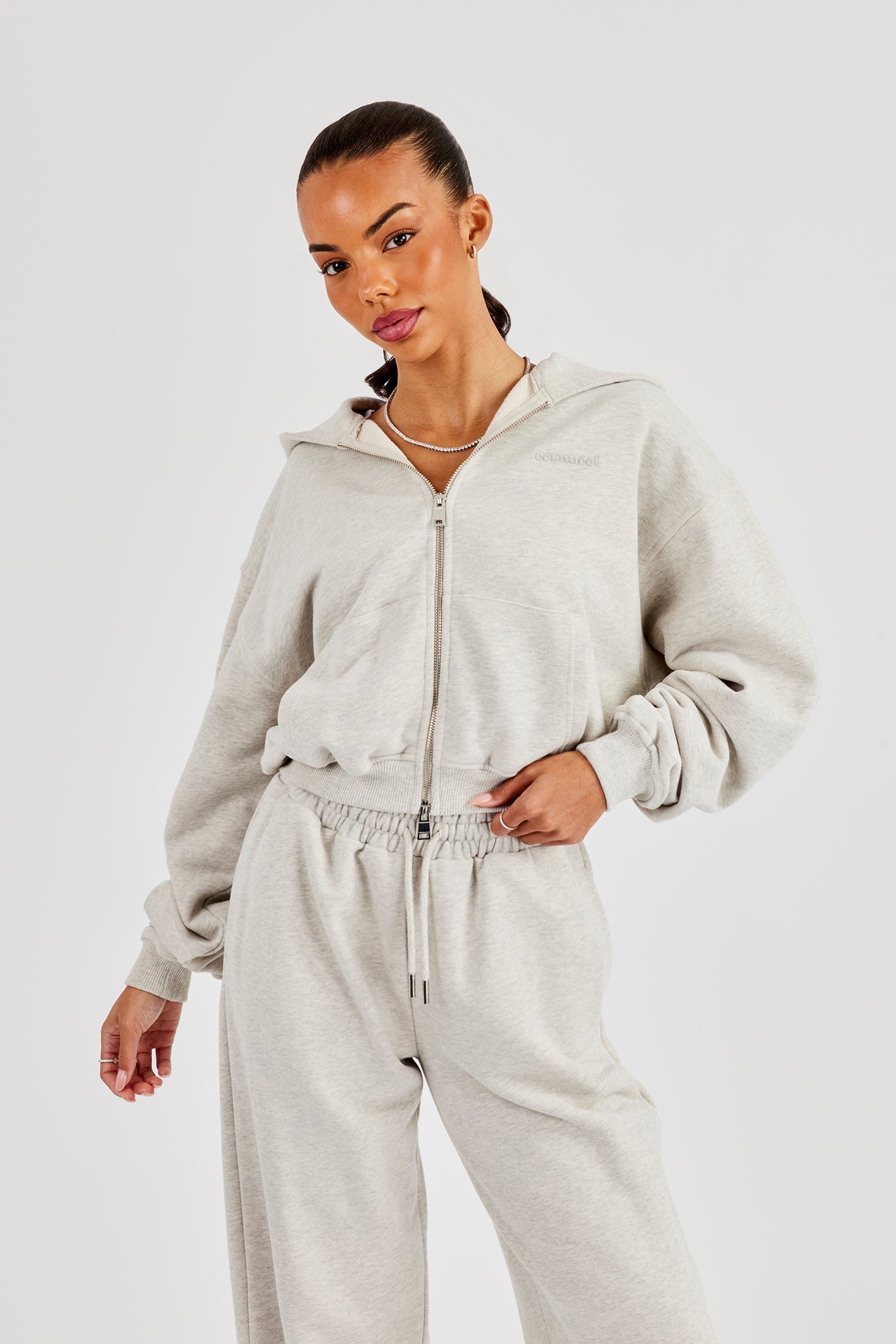 Cernucci Cropped Zip Through Hoodie - Ash Grey