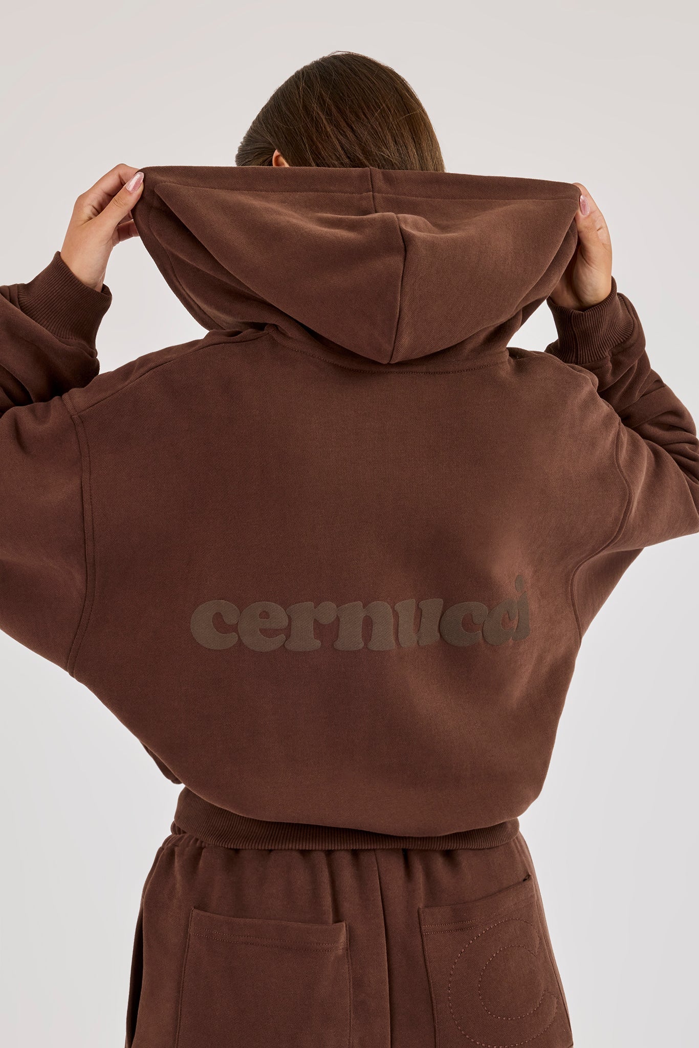 Cernucci Cropped Zip Through Hoodie - Midnight Mocha