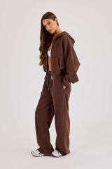 Cernucci Cropped Zip Through Hoodie & Wide Leg Jogger - Midnight Mocha