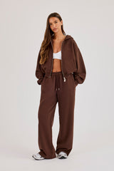 Cernucci Cropped Zip Through Hoodie & Wide Leg Jogger - Midnight Mocha