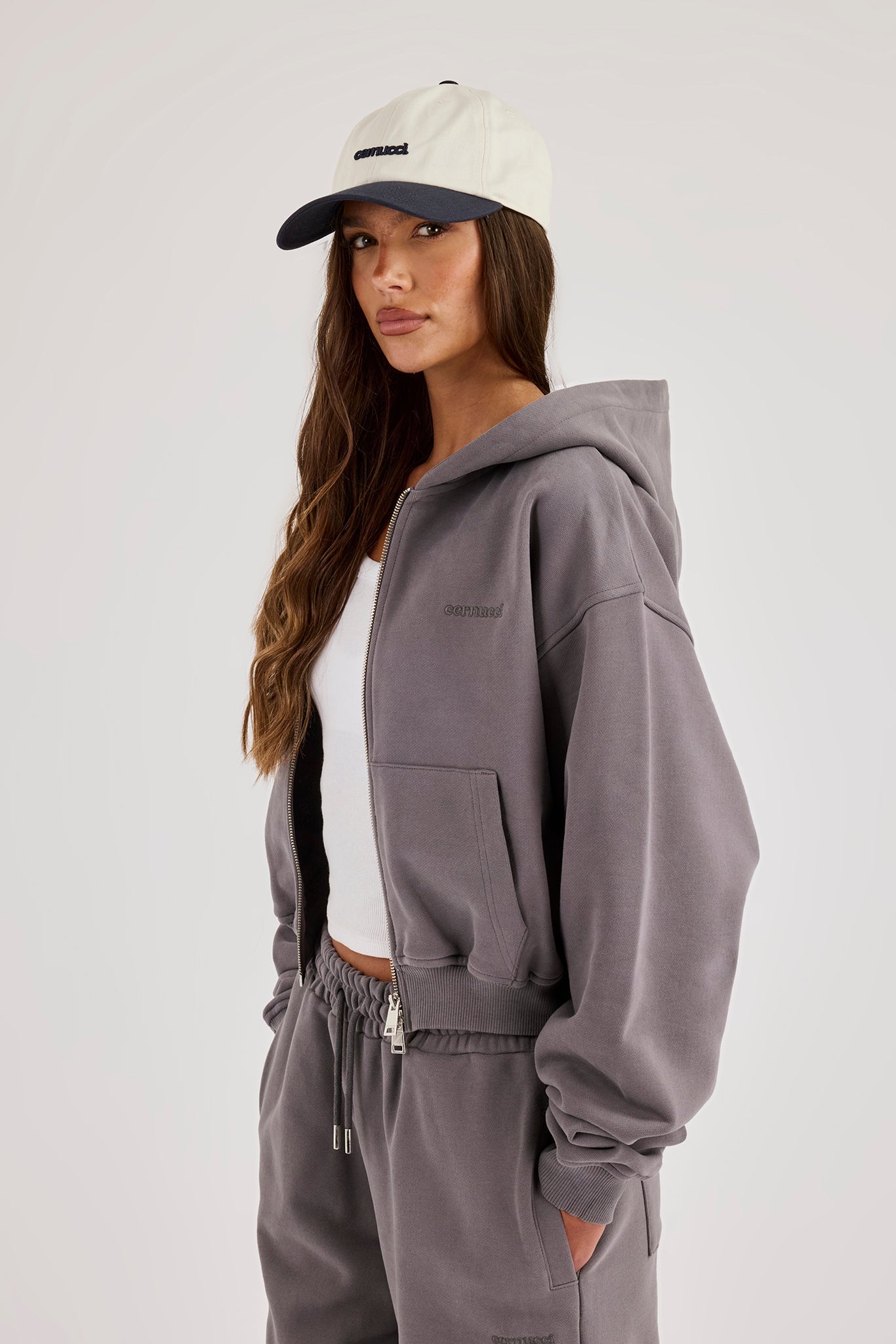 Cernucci Cropped Zip Through Hoodie - Onyx Mist