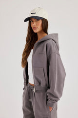 Cernucci Cropped Zip Through Hoodie - Onyx Mist