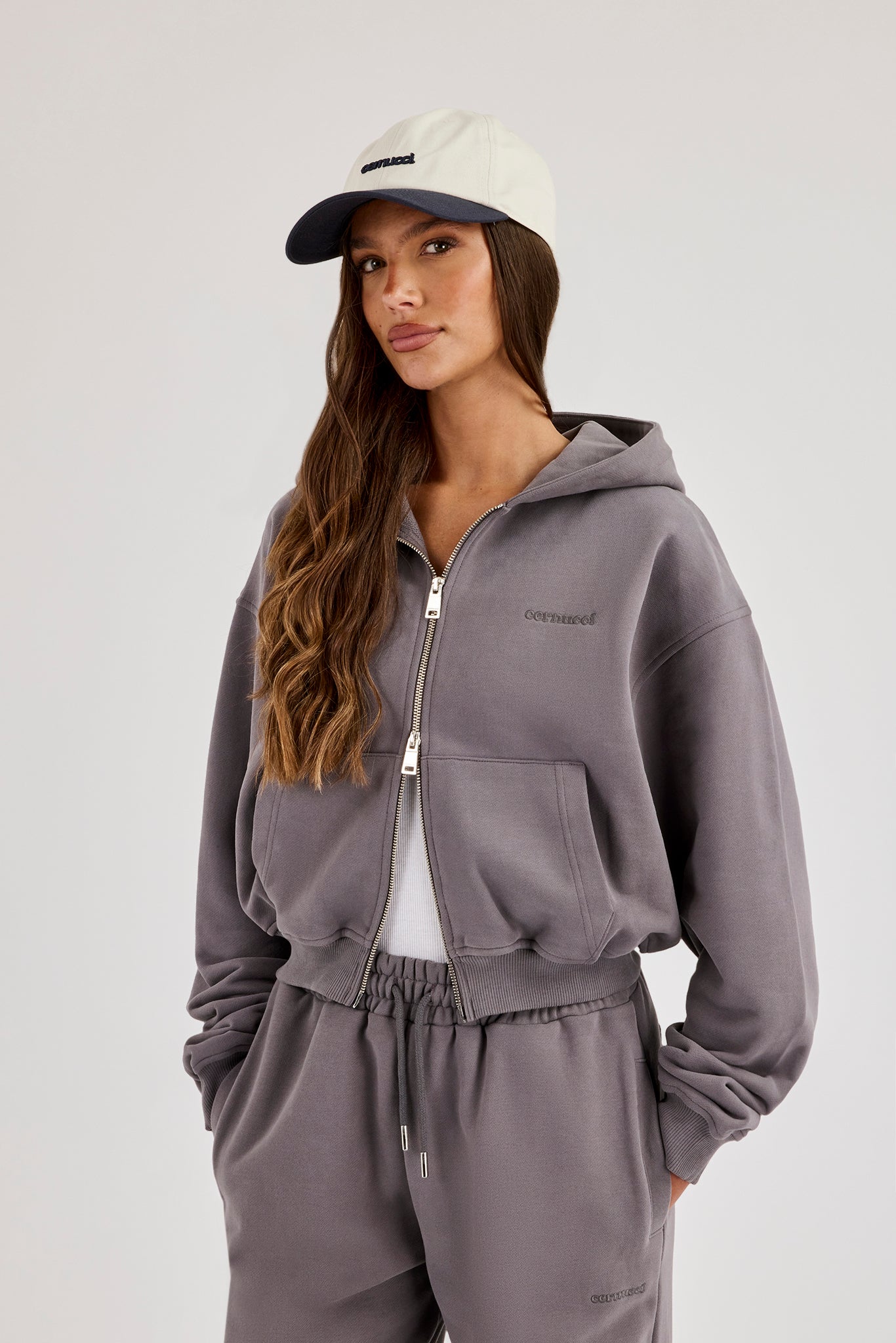 Cernucci Cropped Zip Through Hoodie - Onyx Mist