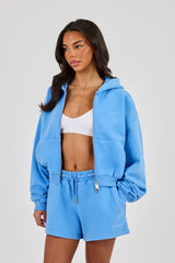 Cernucci Cropped Zip Through Hoodie - Riviera Blue