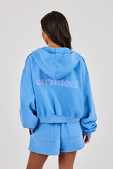 Cernucci Cropped Zip Through Hoodie - Riviera Blue