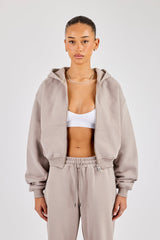 Cernucci Cropped Zip Through Hoodie - Stone