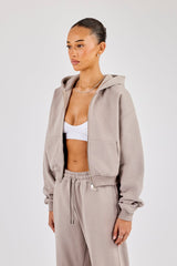 Cernucci Cropped Zip Through Hoodie - Stone