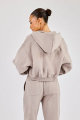 Cernucci Cropped Zip Through Hoodie - Stone