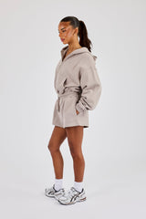 Cernucci Cropped Zip Through Hoodie & Embroidered Short - Stone