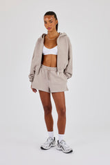 Cernucci Cropped Zip Through Hoodie & Embroidered Short - Stone